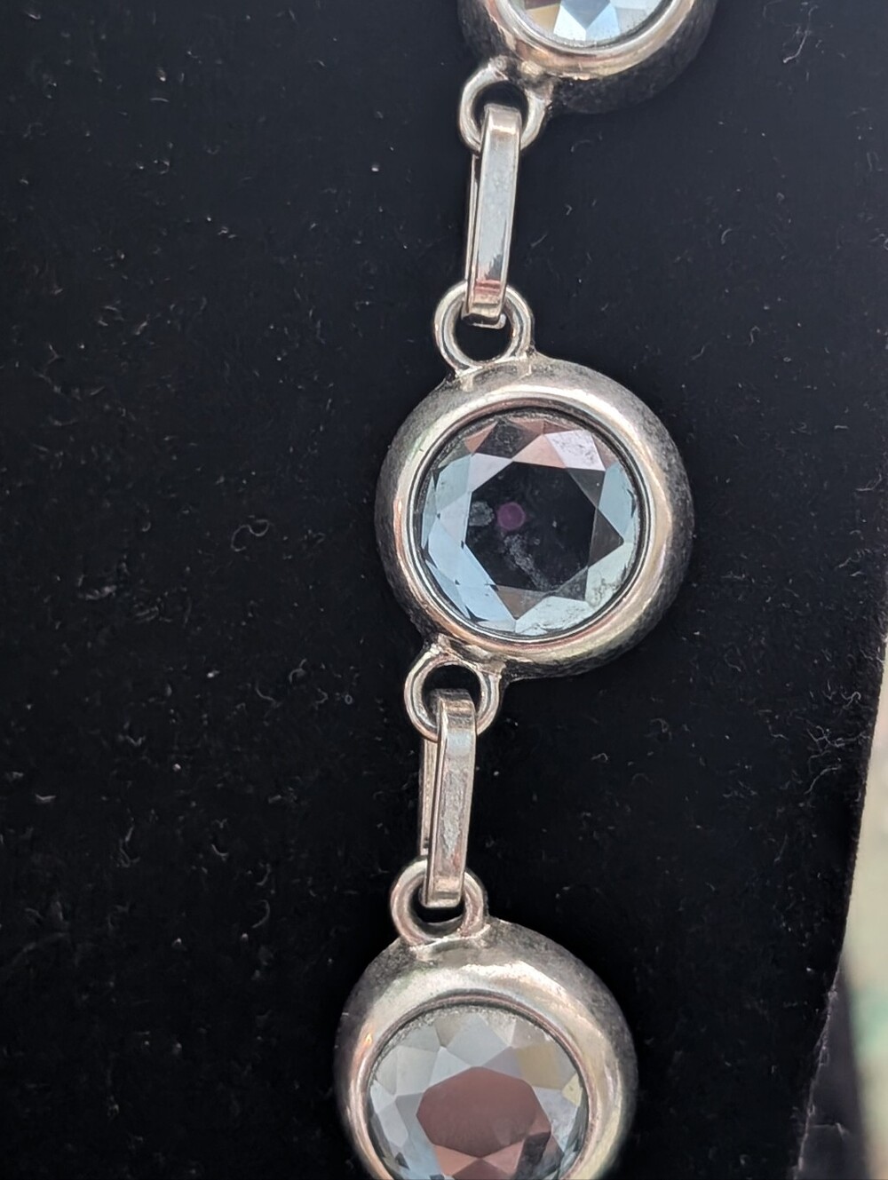 Coldwater Creek Silver Tone With Grey/Smoky Blue Rhinestone Station Necklace - Picture 3 of 11